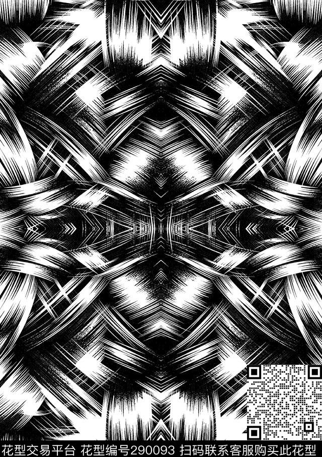 几何线条黑白抽象传统印花华亿平台下载（图片编号: 290093） - 瓦栏（Walan）