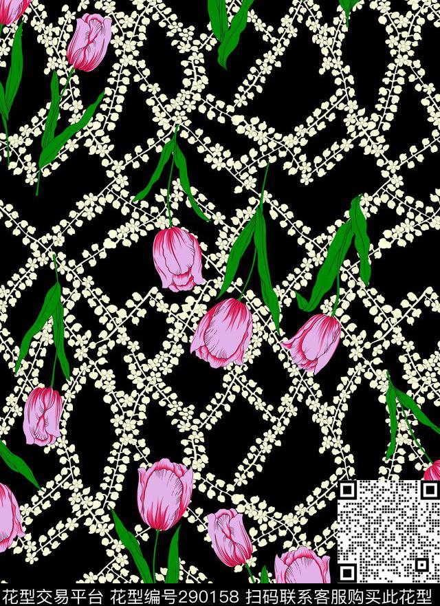 手绘水彩花卉碎花传统印花华亿平台下载（图片编号: 290158） - 瓦栏（Walan）