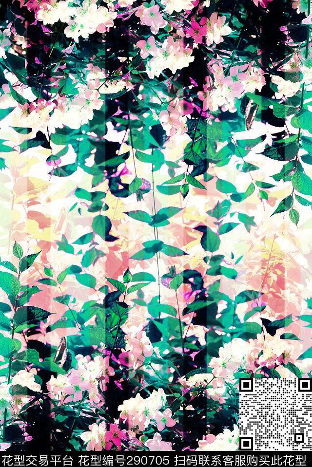 手绘水彩花卉多彩数码印花华亿平台下载（图片编号: 290705） - 瓦栏（Walan）