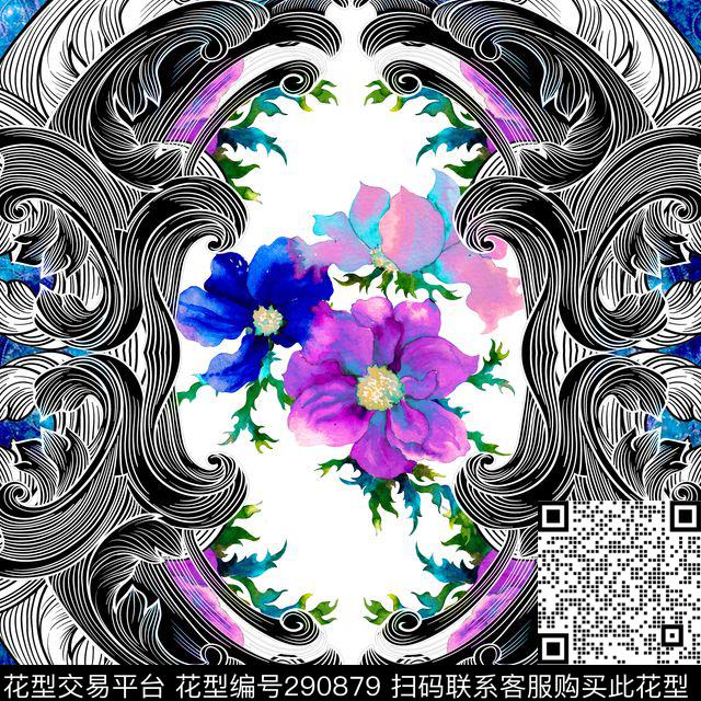 复古欧式花纹水彩花卉方巾数码印花华亿平台下载（图片编号: 290879） - 瓦栏（Walan）