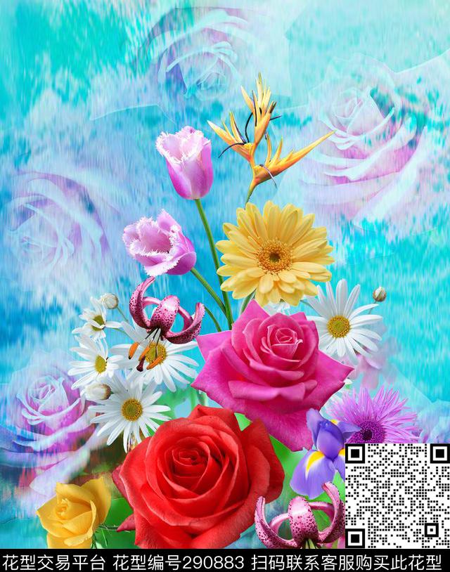 花卉数码印花华亿平台下载（图片编号: 290883） - 瓦栏（Walan）