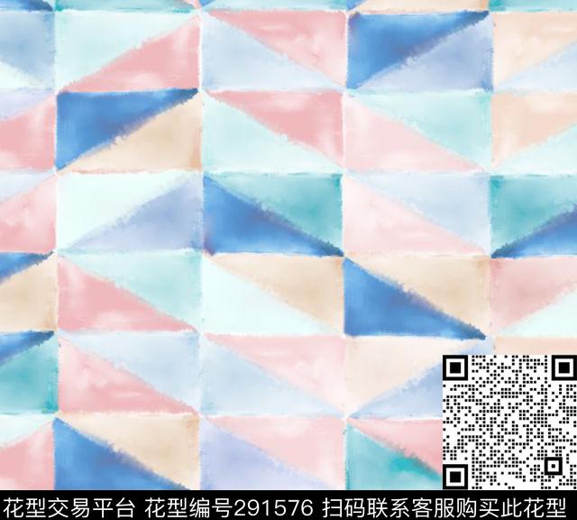 几何拼接水彩数码印花华亿平台下载（图片编号: 291576） - 瓦栏（Walan）