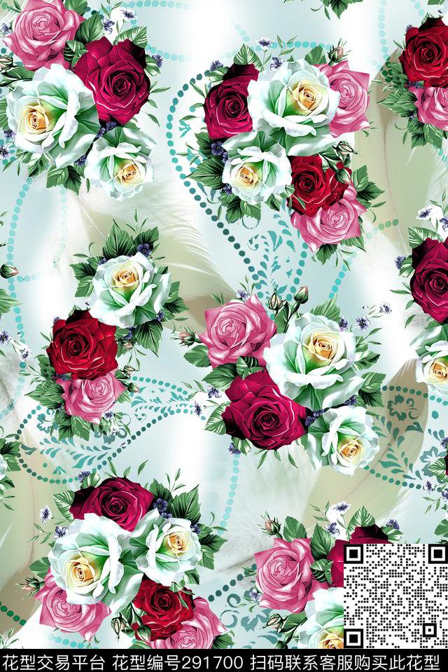 花卉玫瑰手绘水彩数码印花华亿平台下载（图片编号: 291700） - 瓦栏（Walan）