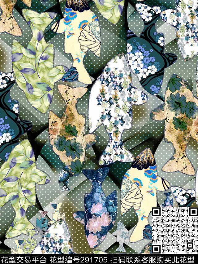 碎花拼接鱼数码印花华亿平台下载（图片编号: 291705） - 瓦栏（Walan）