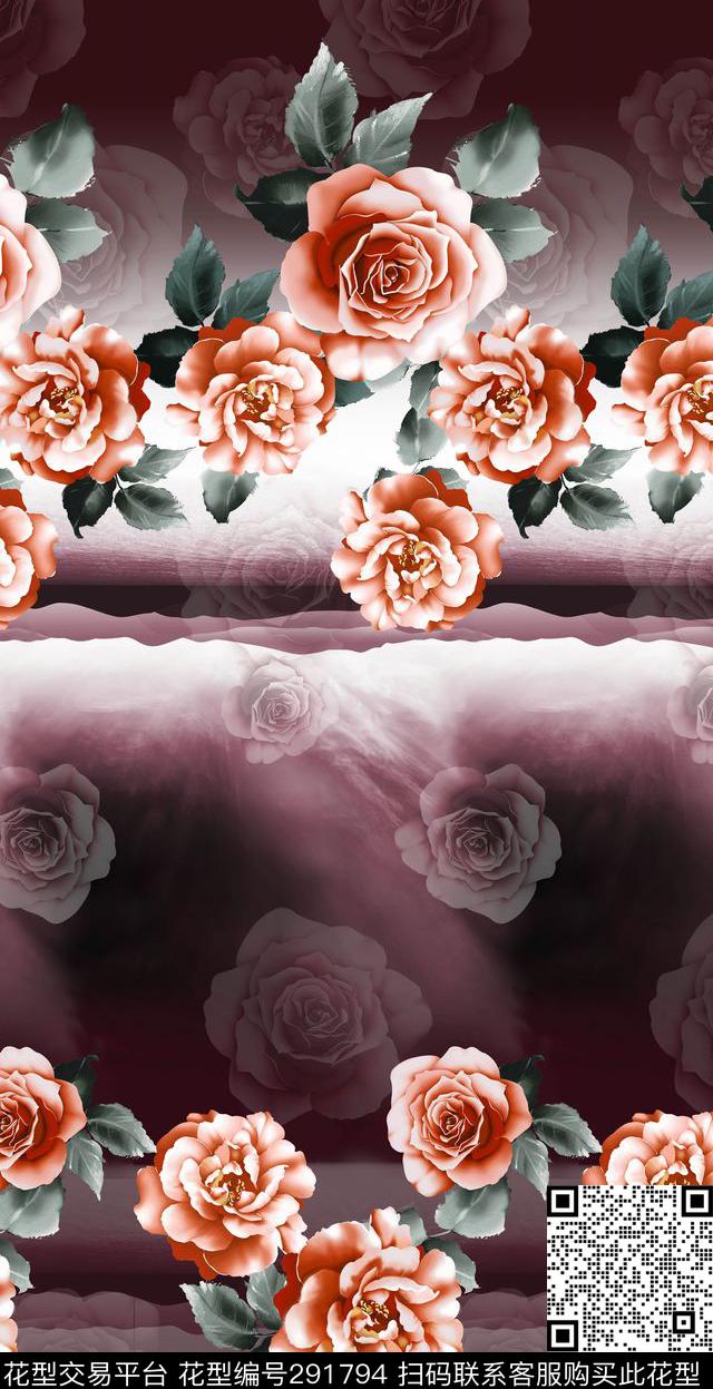 手绘水彩花卉艺术剪影复古数码印花华亿平台下载（图片编号: 291794） - 瓦栏（Walan）