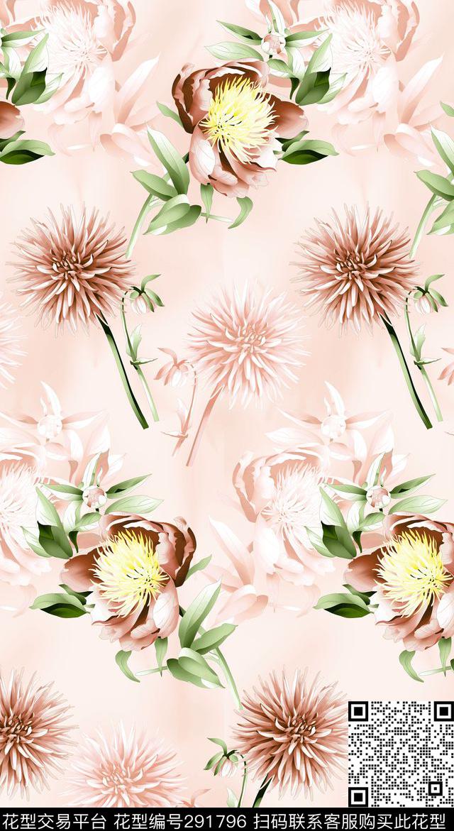手绘水彩花卉温馨唯美传统印花华亿平台下载（图片编号: 291796） - 瓦栏（Walan）