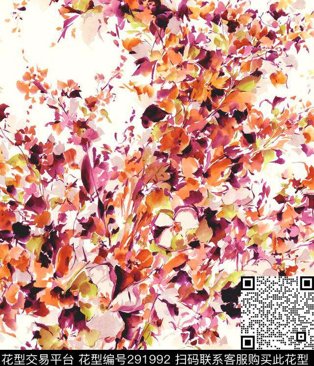 花卉抽象写意数码印花华亿平台下载（图片编号: 291992） - 瓦栏（Walan）