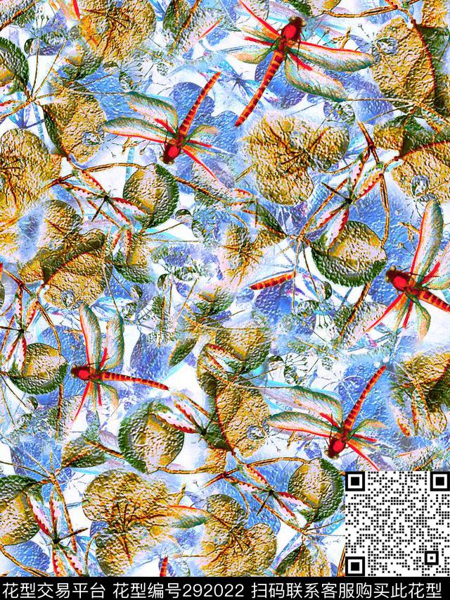 蜻蜓树叶抽象数码印花华亿平台下载（图片编号: 292022） - 瓦栏（Walan）