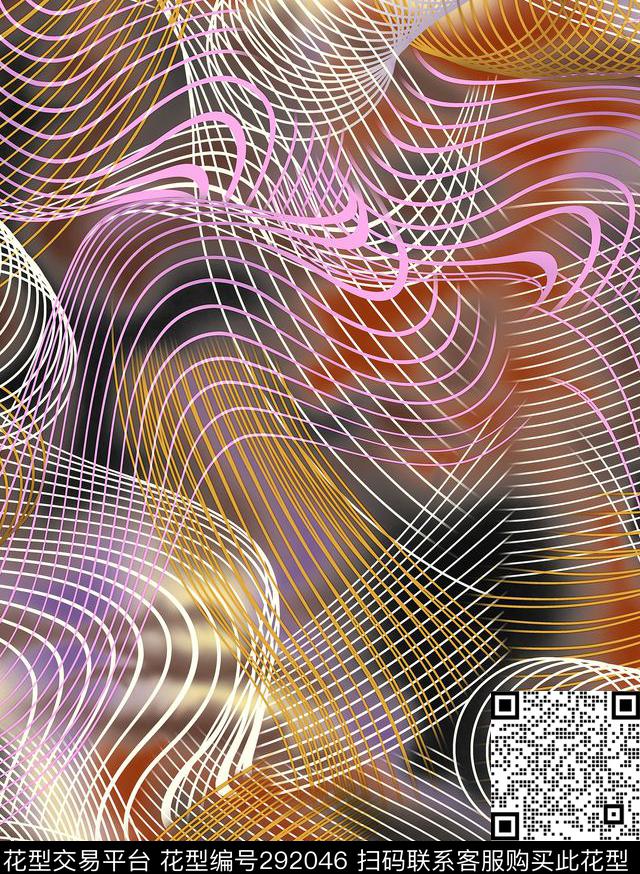 线条炫彩线条弯曲错觉数码印花华亿平台下载（图片编号: 292046） - 瓦栏（Walan）