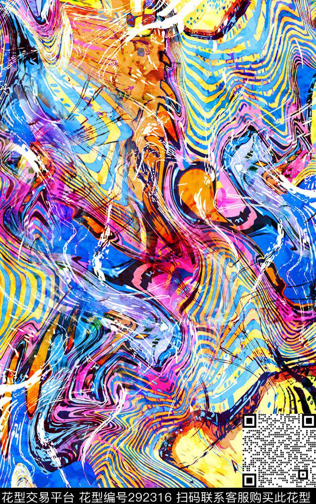 几何线条线条弯曲错觉炫彩数码印花华亿平台下载（图片编号: 292316） - 瓦栏（Walan）