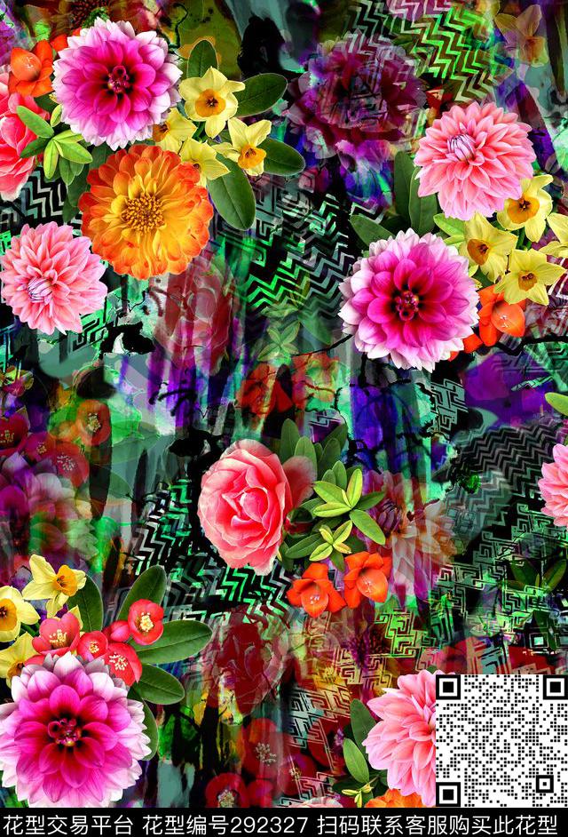 花卉数码印花华亿平台下载（图片编号: 292327） - 瓦栏（Walan）