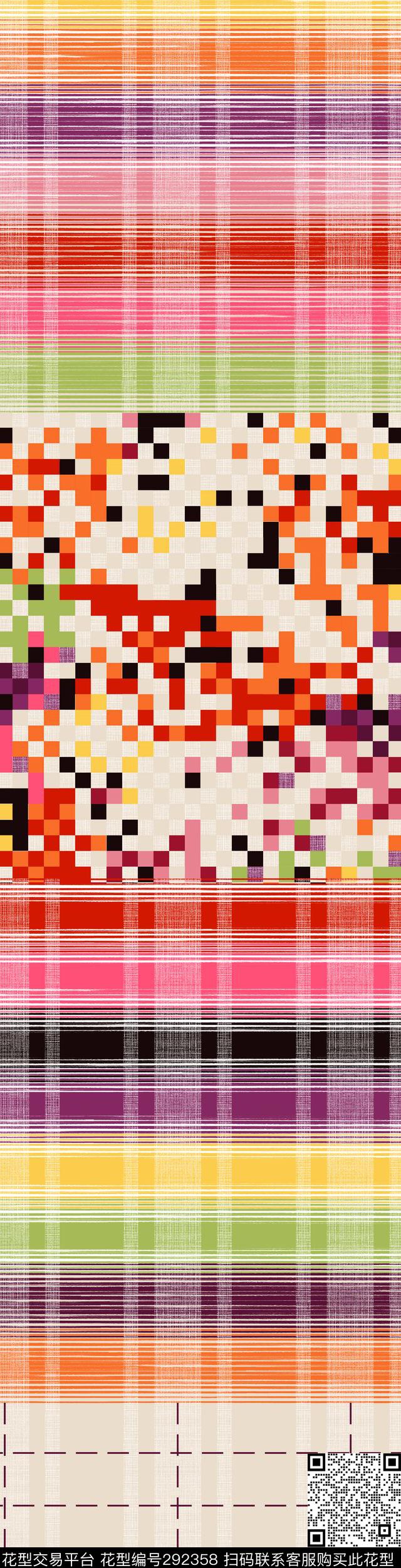 几何线条格子炫彩传统印花华亿平台下载（图片编号: 292358） - 瓦栏（Walan）