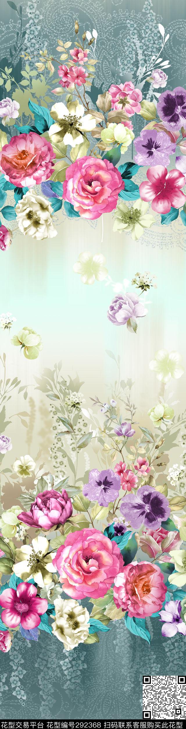 手绘水彩花卉艺术剪影传统印花华亿平台下载（图片编号: 292368） - 瓦栏（Walan）