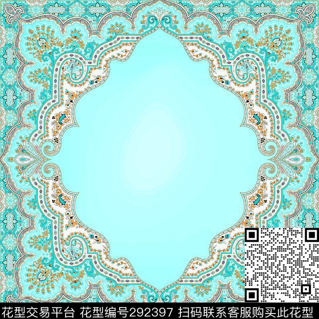 佩斯利涡旋纹方巾复古数码印花华亿平台下载（图片编号: 292397） - 瓦栏（Walan）