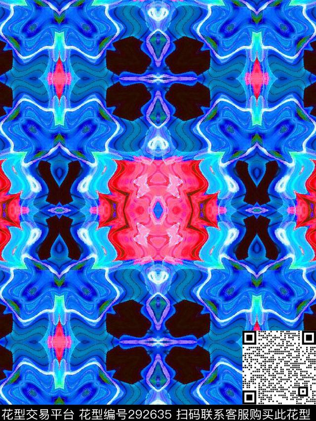 手绘水彩几何线条撞色数码印花华亿平台下载（图片编号: 292635） - 瓦栏（Walan）