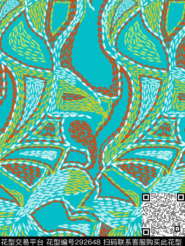 几何线条抽象撞色传统印花华亿平台下载（图片编号: 292648） - 瓦栏（Walan）