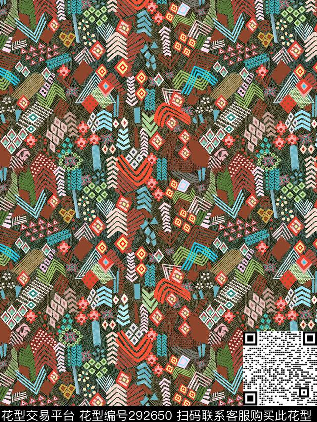 复古线条拼接传统印花华亿平台下载（图片编号: 292650） - 瓦栏（Walan）