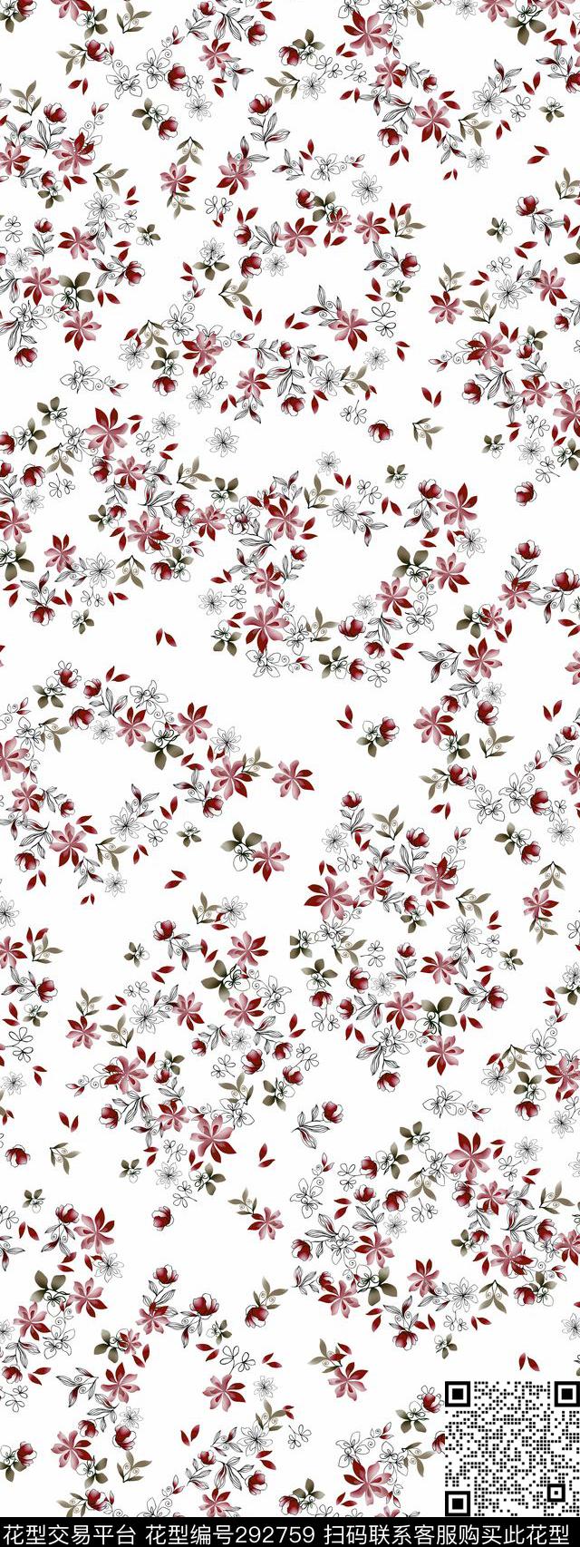 手绘水彩花卉碎花传统印花华亿平台下载（图片编号: 292759） - 瓦栏（Walan）