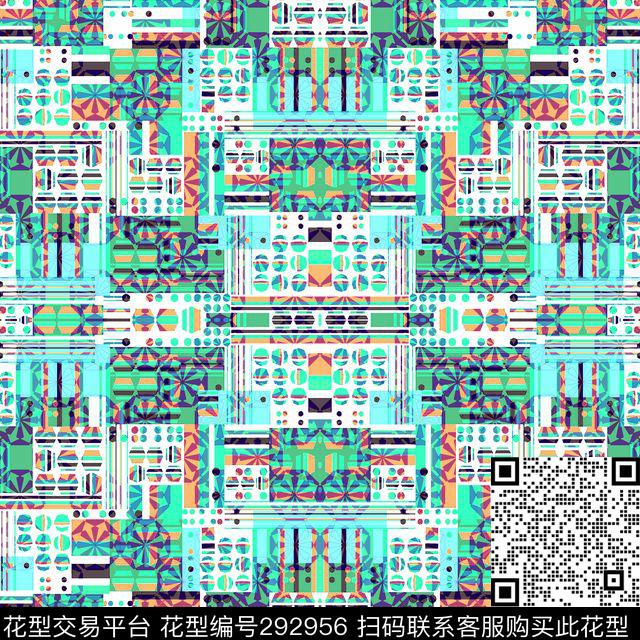 抽象几何方格的清新传统印花华亿平台下载（图片编号: 292956） - 瓦栏（Walan）