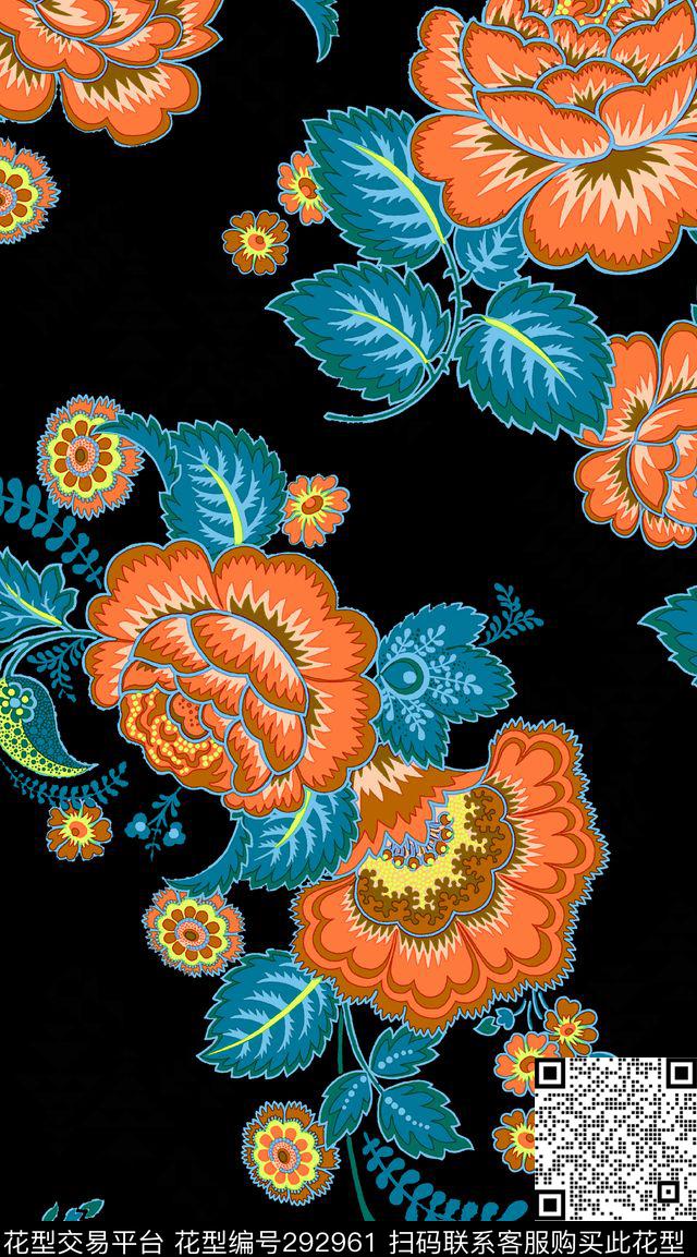 花卉传统印花华亿平台下载（图片编号: 292961） - 瓦栏（Walan）