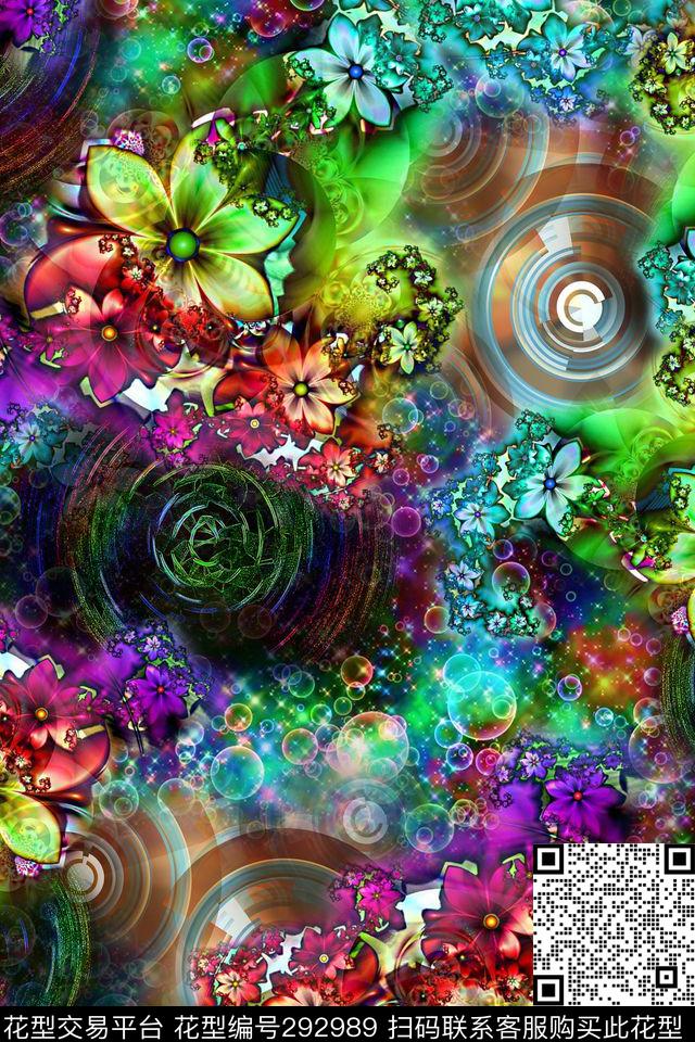 花卉气泡炫彩数码印花华亿平台下载（图片编号: 292989） - 瓦栏（Walan）