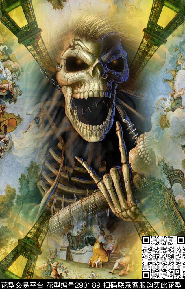 油画铁塔骷髅数码印花华亿平台下载（图片编号: 293189） - 瓦栏（Walan）