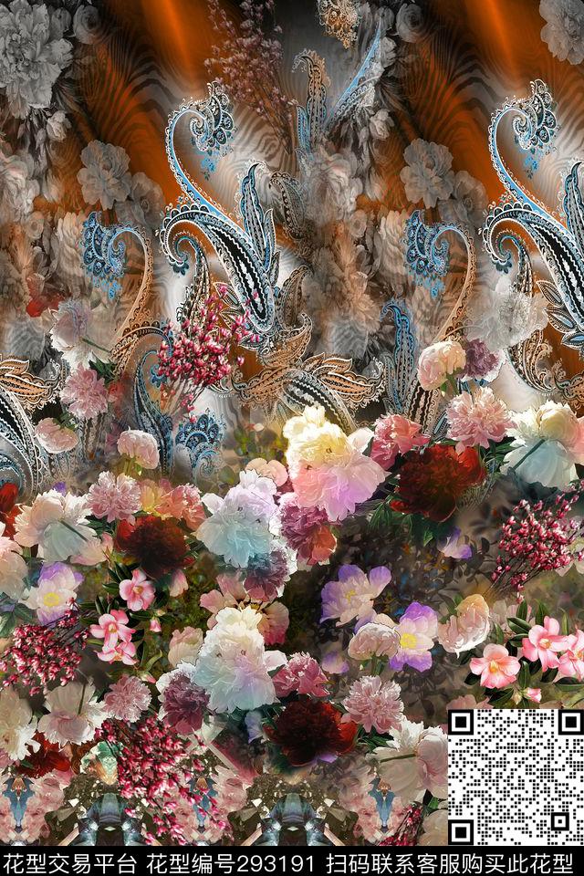 佩斯利涡旋纹花卉复古数码印花华亿平台下载（图片编号: 293191） - 瓦栏（Walan）