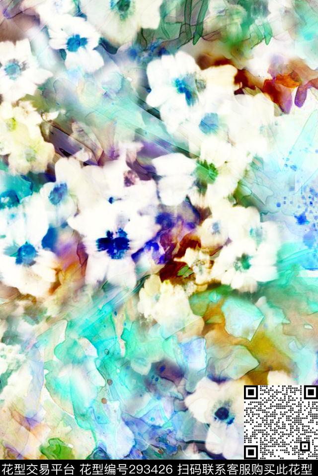 手绘水彩花卉炫彩数码印花华亿平台下载（图片编号: 293426） - 瓦栏（Walan）