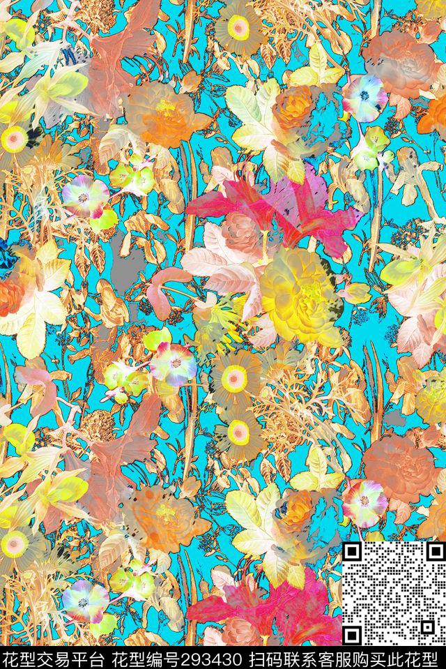油画花卉朦胧炫彩数码印花华亿平台下载（图片编号: 293430） - 瓦栏（Walan）