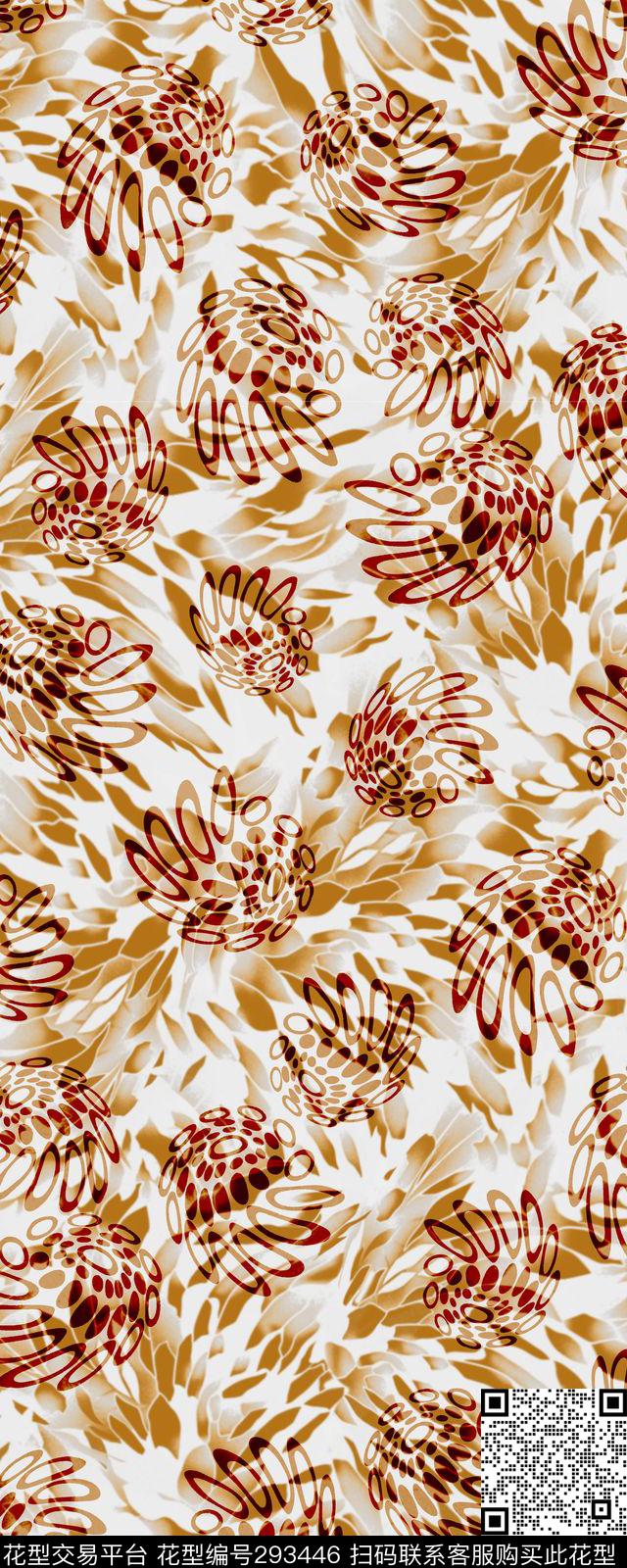 手绘水彩花卉抽象传统印花华亿平台下载（图片编号: 293446） - 瓦栏（Walan）