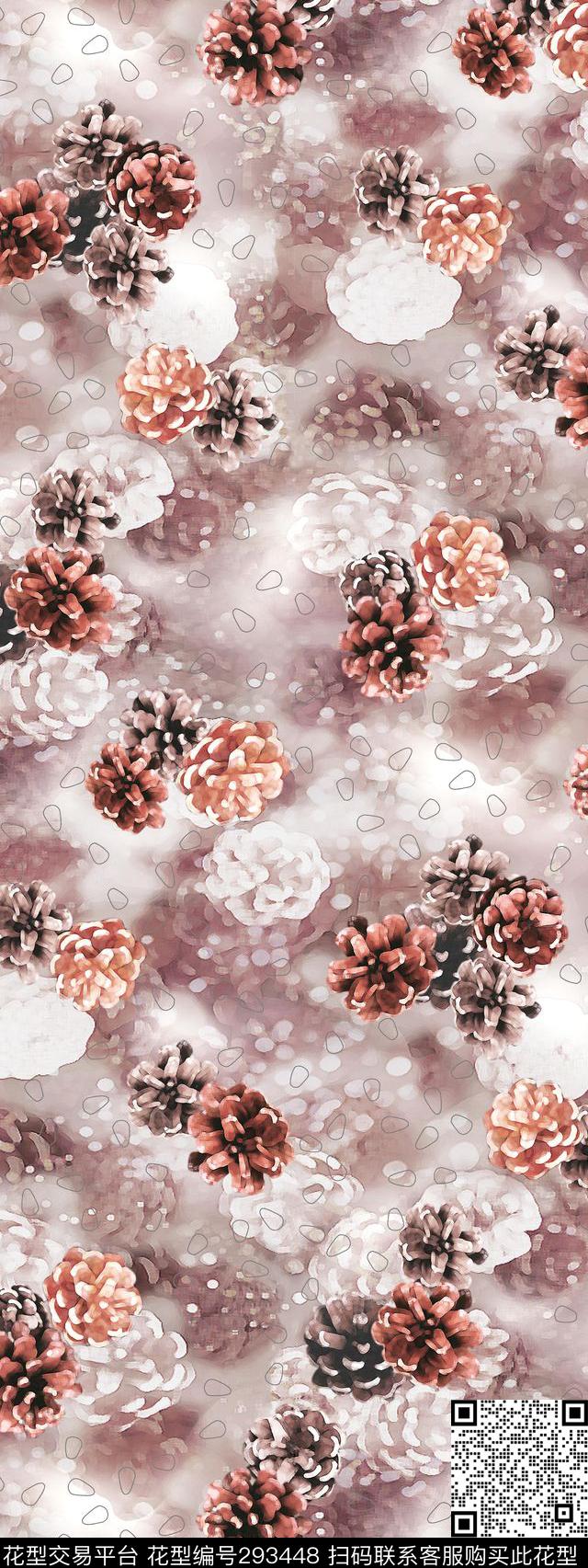 手绘水彩松果渐变数码印花华亿平台下载（图片编号: 293448） - 瓦栏（Walan）