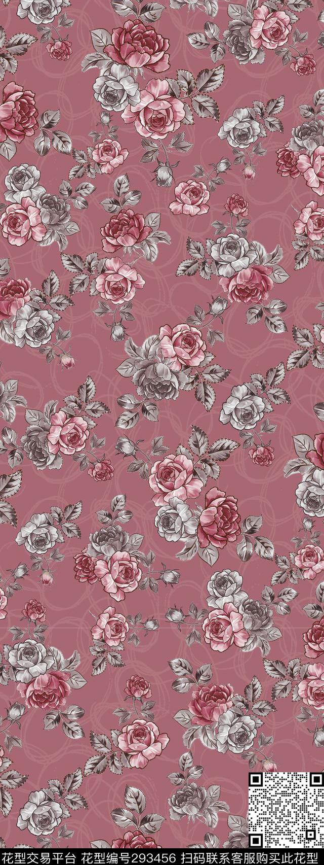 手绘水彩花卉复古传统印花华亿平台下载（图片编号: 293456） - 瓦栏（Walan）