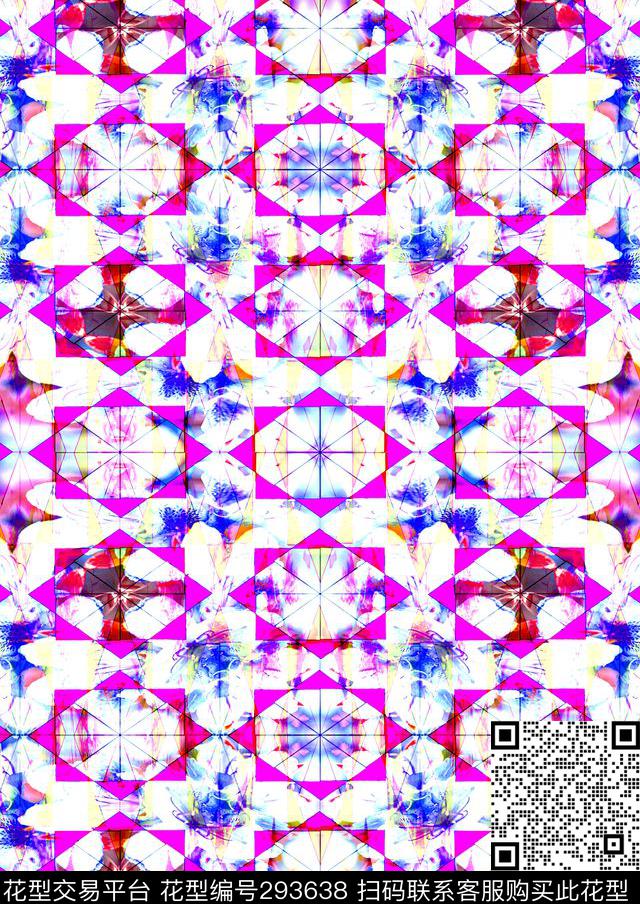 写意几何图案花卉数码印花华亿平台下载（图片编号: 293638） - 瓦栏（Walan）