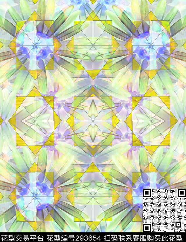 时尚万花筒花卉几何图案数码印花华亿平台下载（图片编号: 293654） - 瓦栏（Walan）