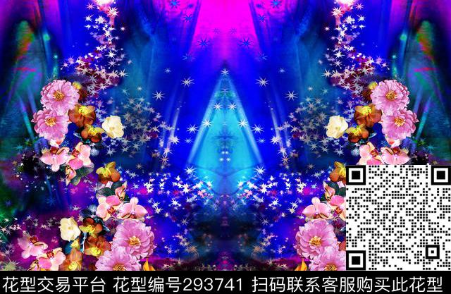 花卉对称炫彩数码印花华亿平台下载（图片编号: 293741） - 瓦栏（Walan）