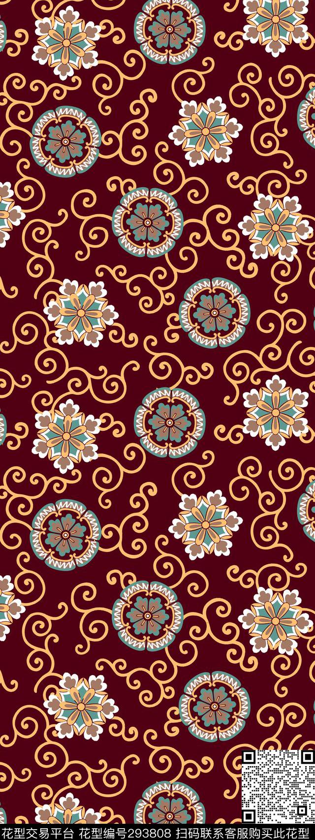 古典花纹复古典雅传统印花华亿平台下载（图片编号: 293808） - 瓦栏（Walan）