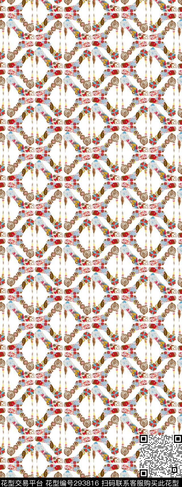 几何菱格复古花卉数码印花华亿平台下载（图片编号: 293816） - 瓦栏（Walan）