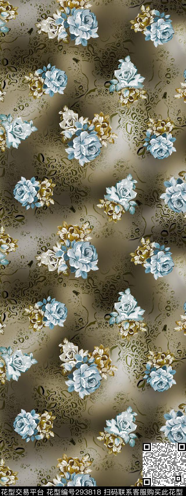 手绘水彩花卉渐变数码印花华亿平台下载（图片编号: 293818） - 瓦栏（Walan）