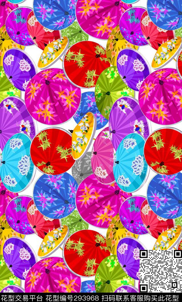 伞炫彩中国风数码印花华亿平台下载（图片编号: 293968） - 瓦栏（Walan）