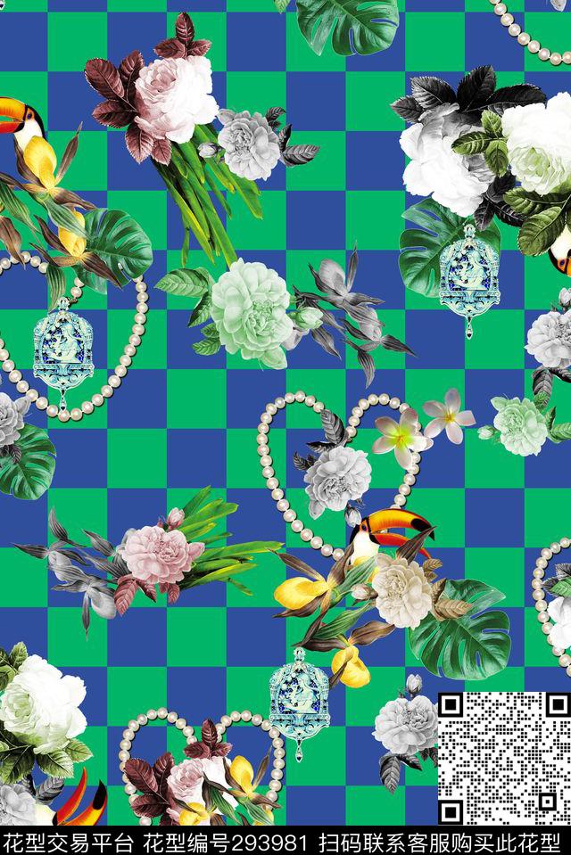 几何方格花卉珠宝数码印花华亿平台下载（图片编号: 293981） - 瓦栏（Walan）