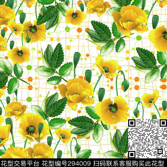 写意花卉格子数码印花华亿平台下载（图片编号: 294009） - 瓦栏（Walan）
