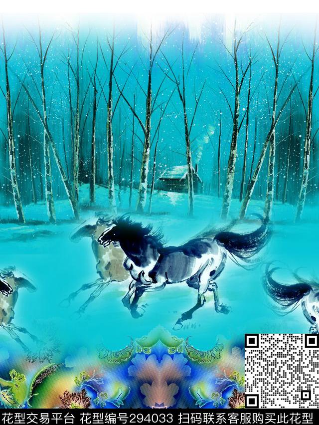 水墨风景中国风数码印花华亿平台下载（图片编号: 294033） - 瓦栏（Walan）