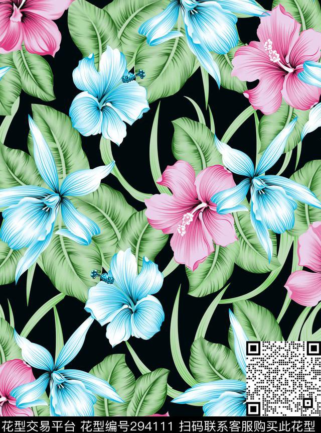 手绘水彩花卉多彩传统印花华亿平台下载（图片编号: 294111） - 瓦栏（Walan）