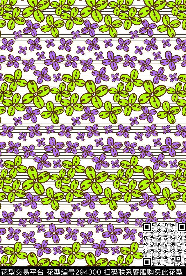 手绘水彩花卉双色传统印花华亿平台下载（图片编号: 294300） - 瓦栏（Walan）
