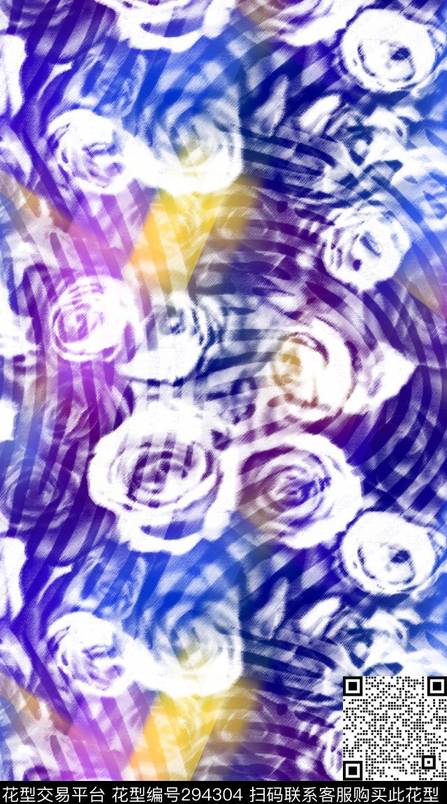 斑马纹花卉玫瑰数码印花华亿平台下载（图片编号: 294304） - 瓦栏（Walan）