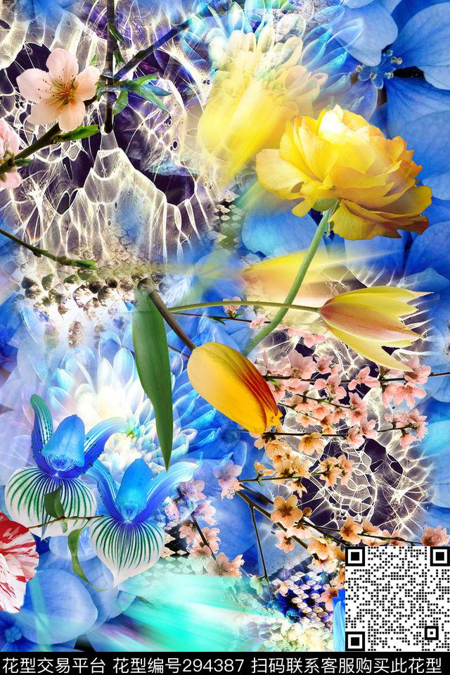 摄影写实花卉炫彩光感数码印花华亿平台下载（图片编号: 294387） - 瓦栏（Walan）