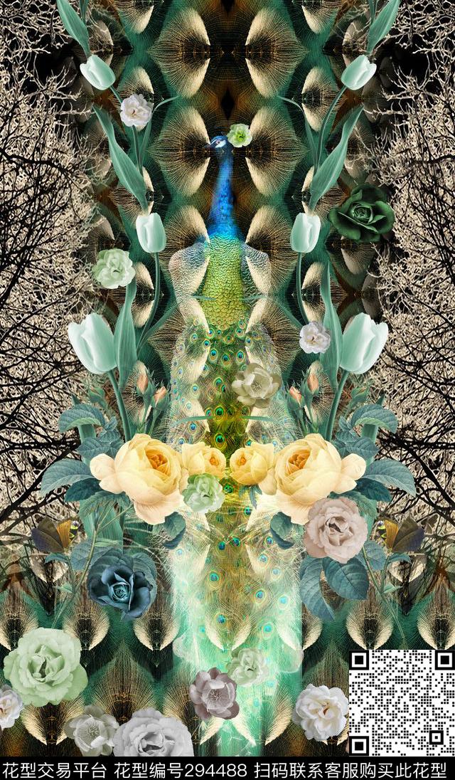 风景复古花卉数码印花华亿平台下载（图片编号: 294488） - 瓦栏（Walan）