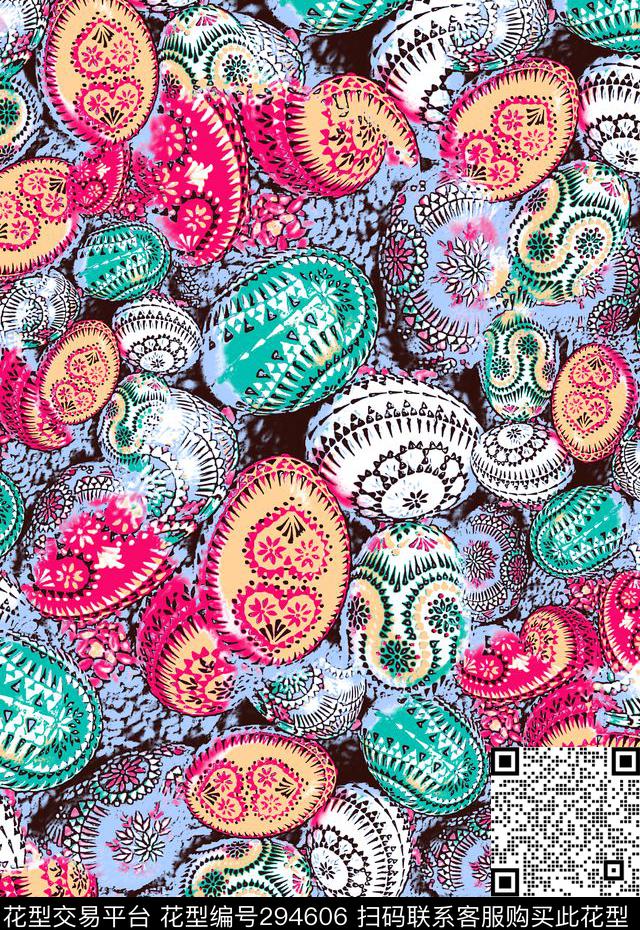 几何线条彩蛋民族风传统印花华亿平台下载（图片编号: 294606） - 瓦栏（Walan）