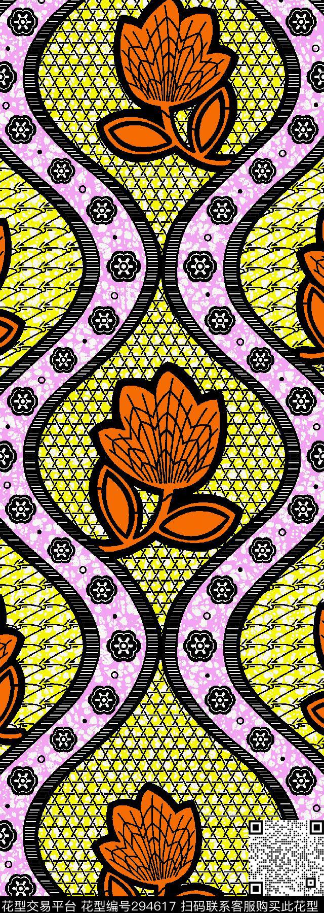 几何线条花卉抽象传统印花华亿平台下载（图片编号: 294617） - 瓦栏（Walan）