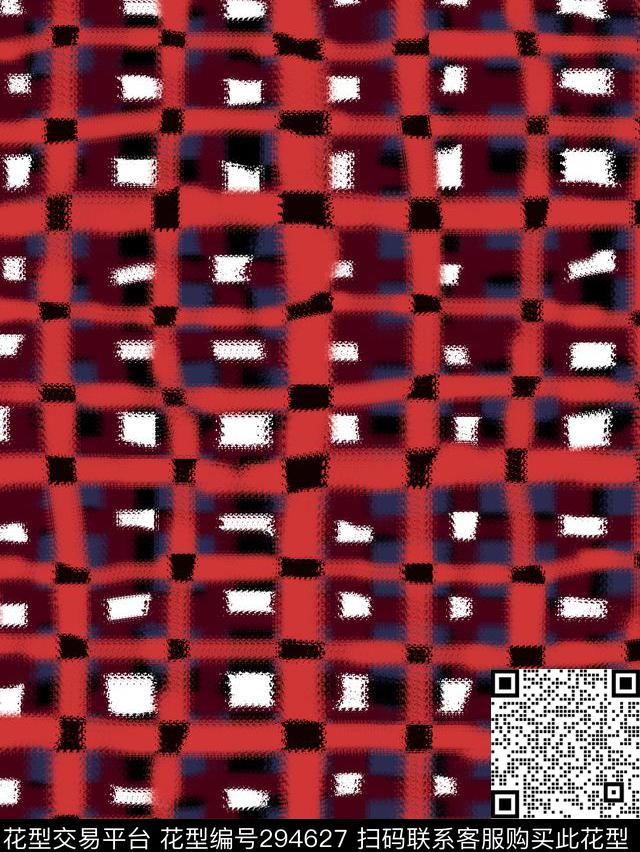 手绘水彩格纹双色传统印花华亿平台下载（图片编号: 294627） - 瓦栏（Walan）